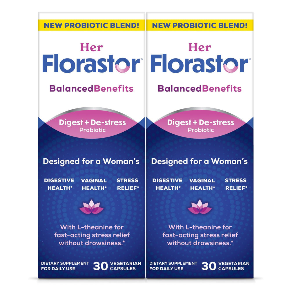 Florastor women's probiotics bottle label highlighting digestive and vaginal support