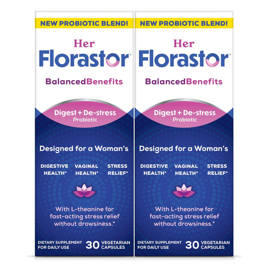 Florastor women's probiotics bottle label highlighting digestive and vaginal support