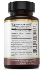 Florida Herbal Pharmacy chia seed extract capsules dosing, suggesting 1-2 capsules after meals.