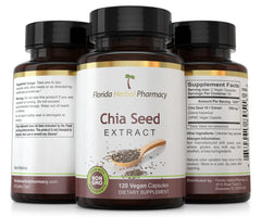 Florida Herbal Pharmacy chia seed extract capsules GMP seal, emphasizing quality and third-party testing.