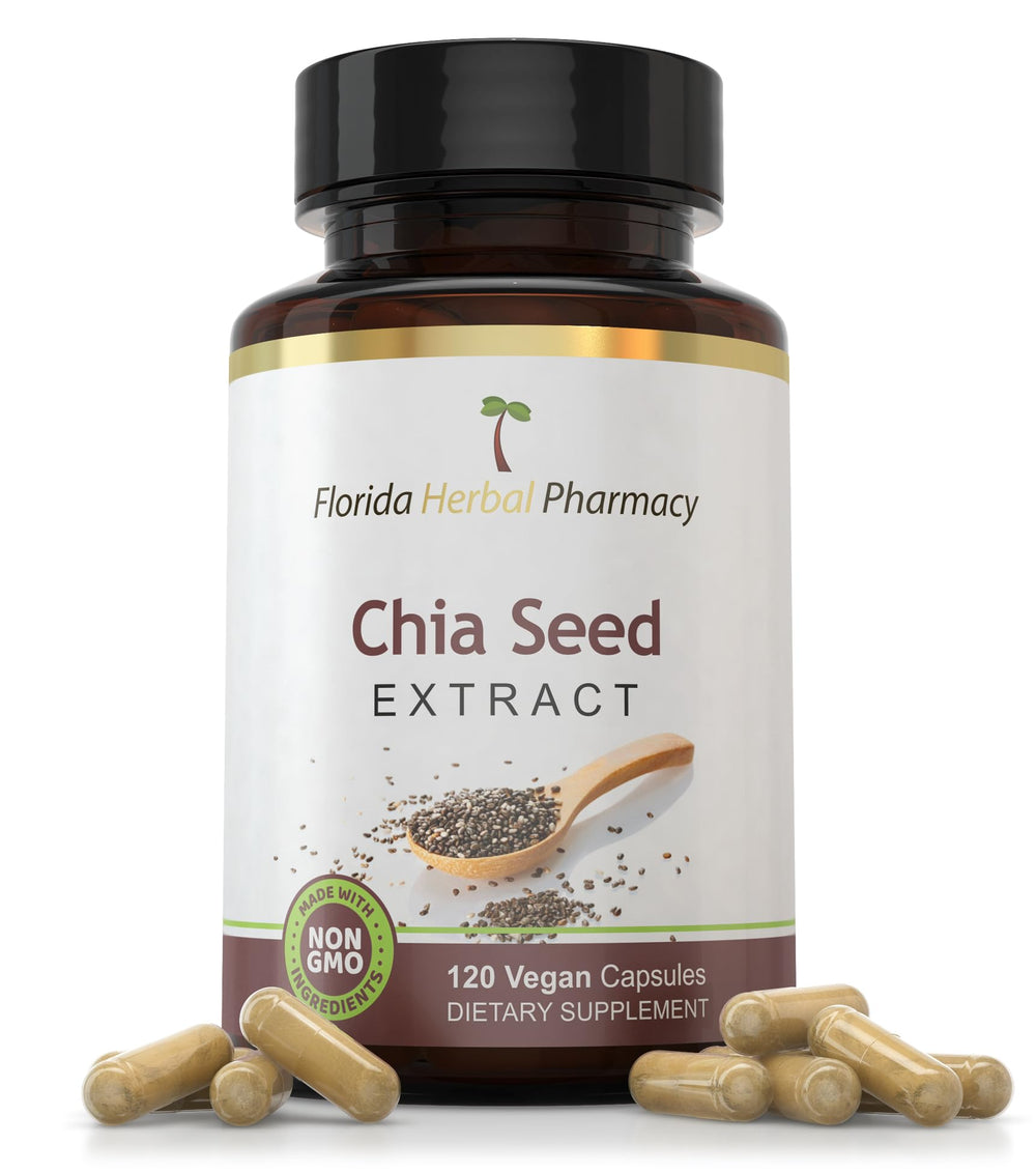 Florida Herbal Pharmacy chia seed extract capsules packaging, GMO-free and convenient for daily use.