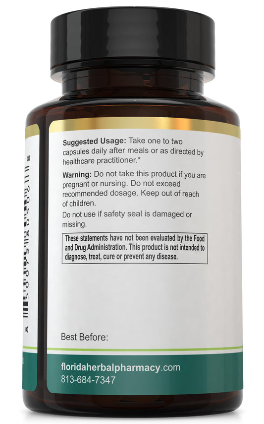 Florida Herbal Pharmacy Hintonia Latiflora capsules close-up, showing convenient daily dosing.
