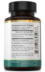 Florida Herbal Pharmacy Hintonia Latiflora label detail highlighting GMO-free formulation.