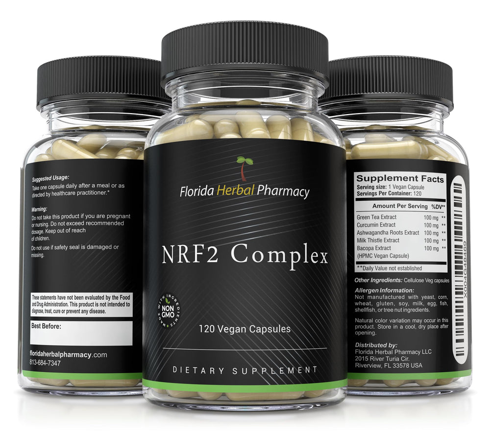 Florida Herbal Pharmacy NRF2 Complex packaging highlights a four-month supply.