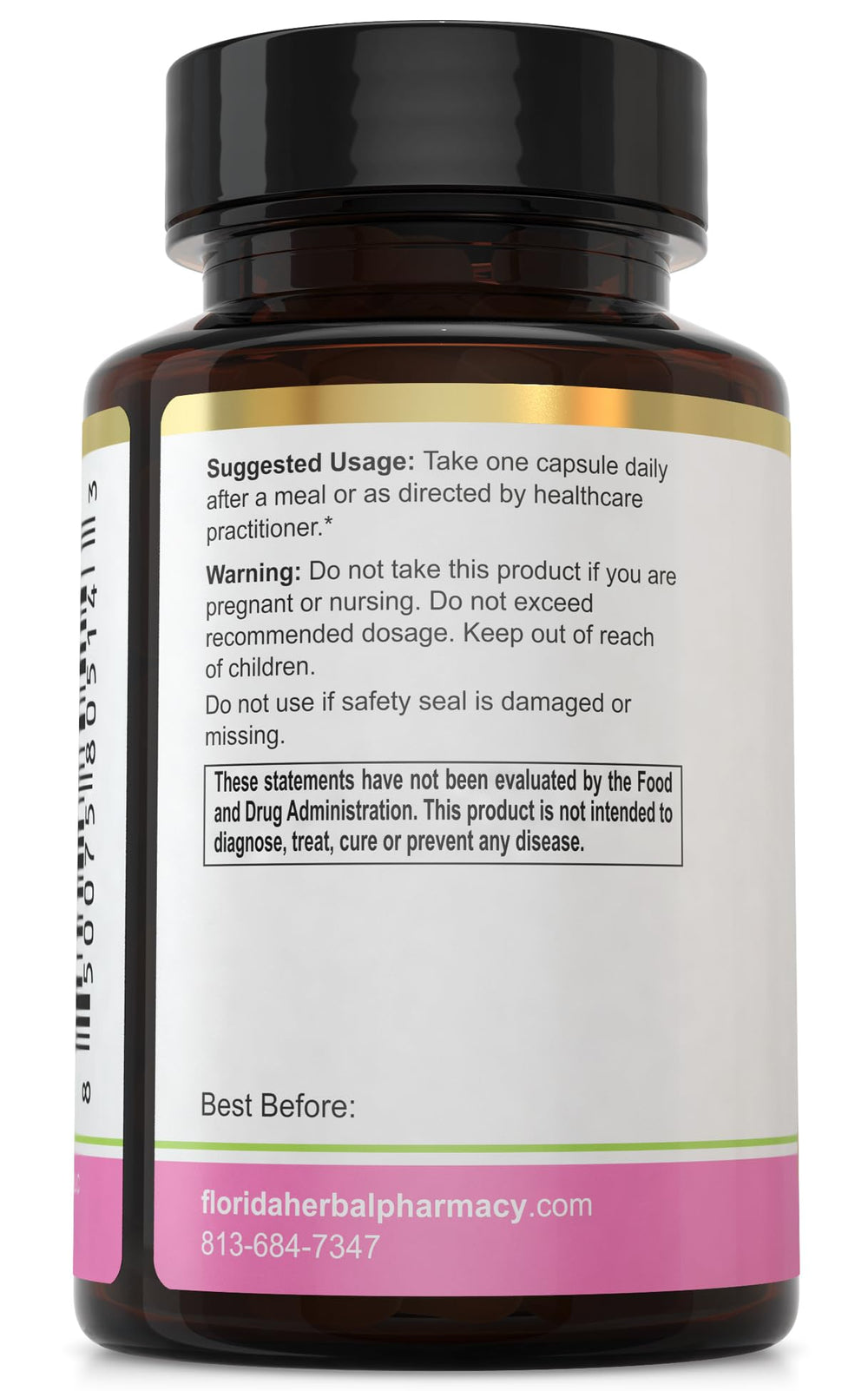 Label of Florida Herbal Pharmacy rauwolfia extract capsules showing 10:1 concentration
