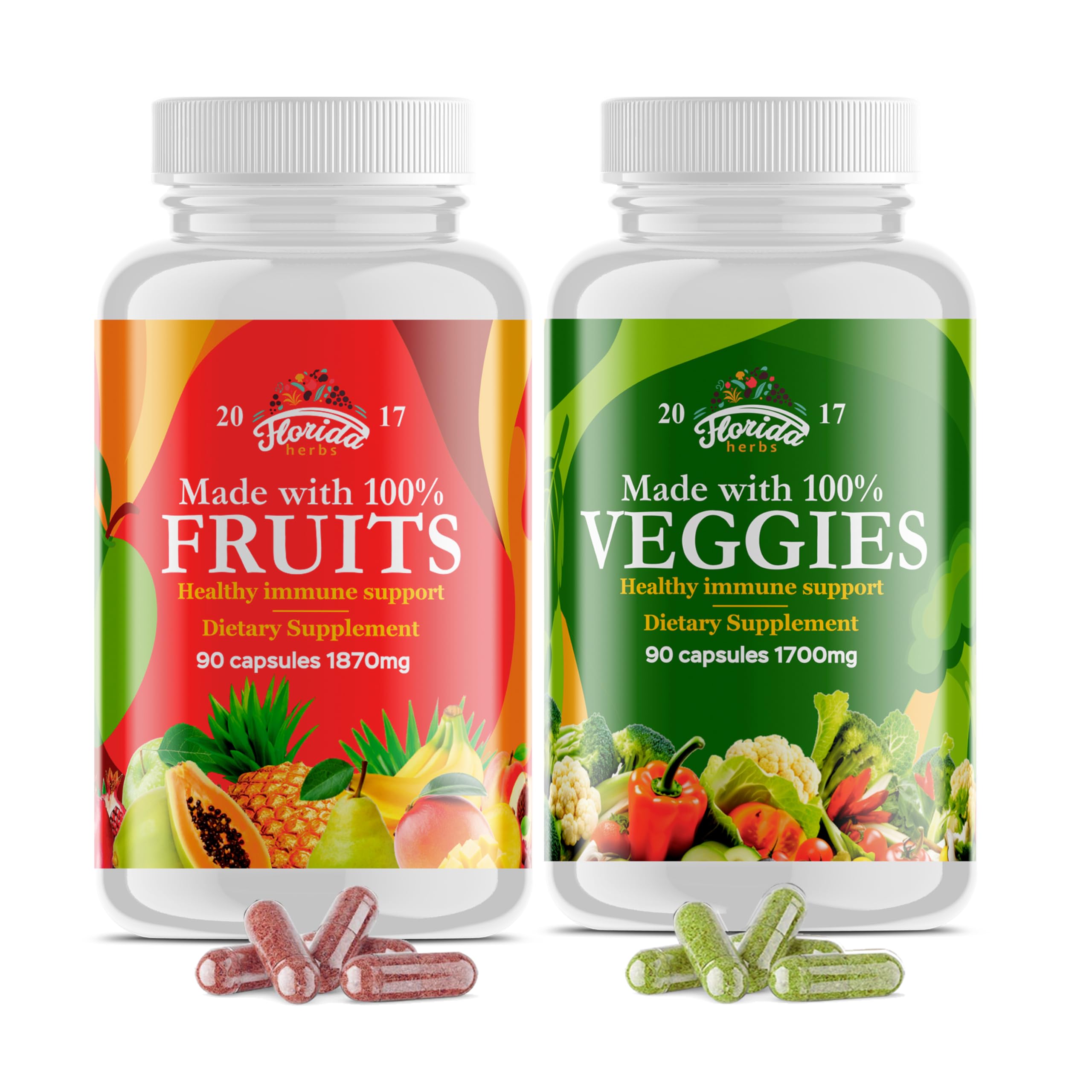 Florida Herbs fruits & veggies supplement bottle front shows plant-based nutrition for daily use
