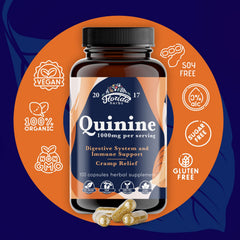 FLORIDA HERBS Quinine capsules on nightstand for evening routine