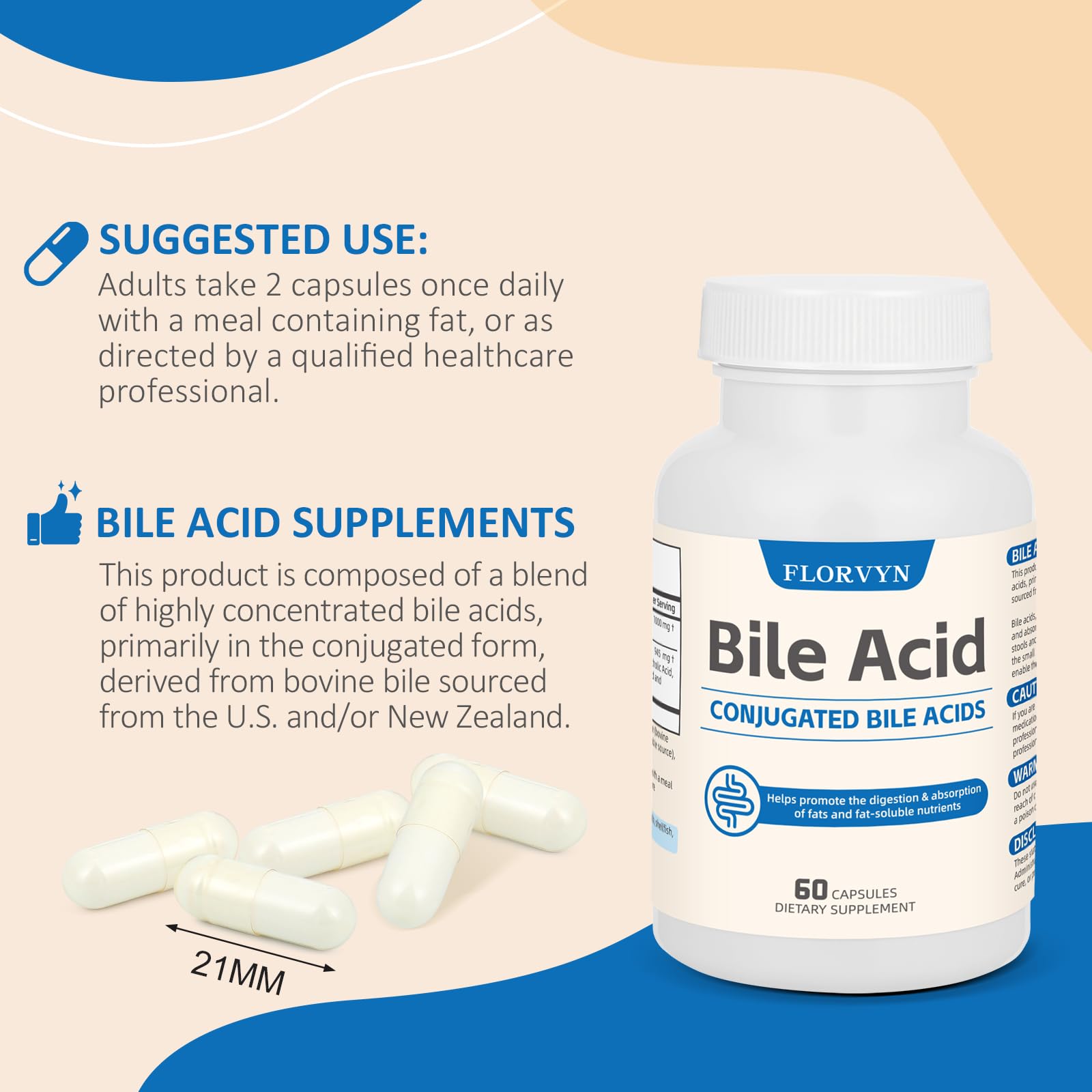 Florvyn capsules pictured as gut comfort and regularity support after meals