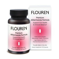 FLOUREN Gut Health bottle front view highlighting a premium postbiotic formula for digestion support.
