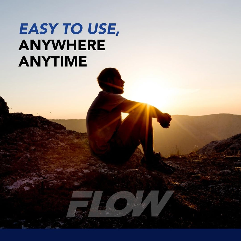 Flow Pouches Blue Razz can showing refreshing, non-nicotine energy.