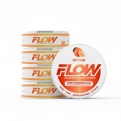 Flow Pouches mushroom nootropic citrus pack-shot highlighting caffeine-free focus on the go