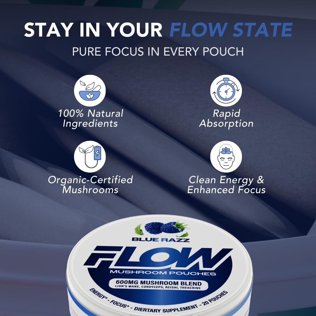 Flow Pouches pack in hand emphasizing convenient, hands-free use.