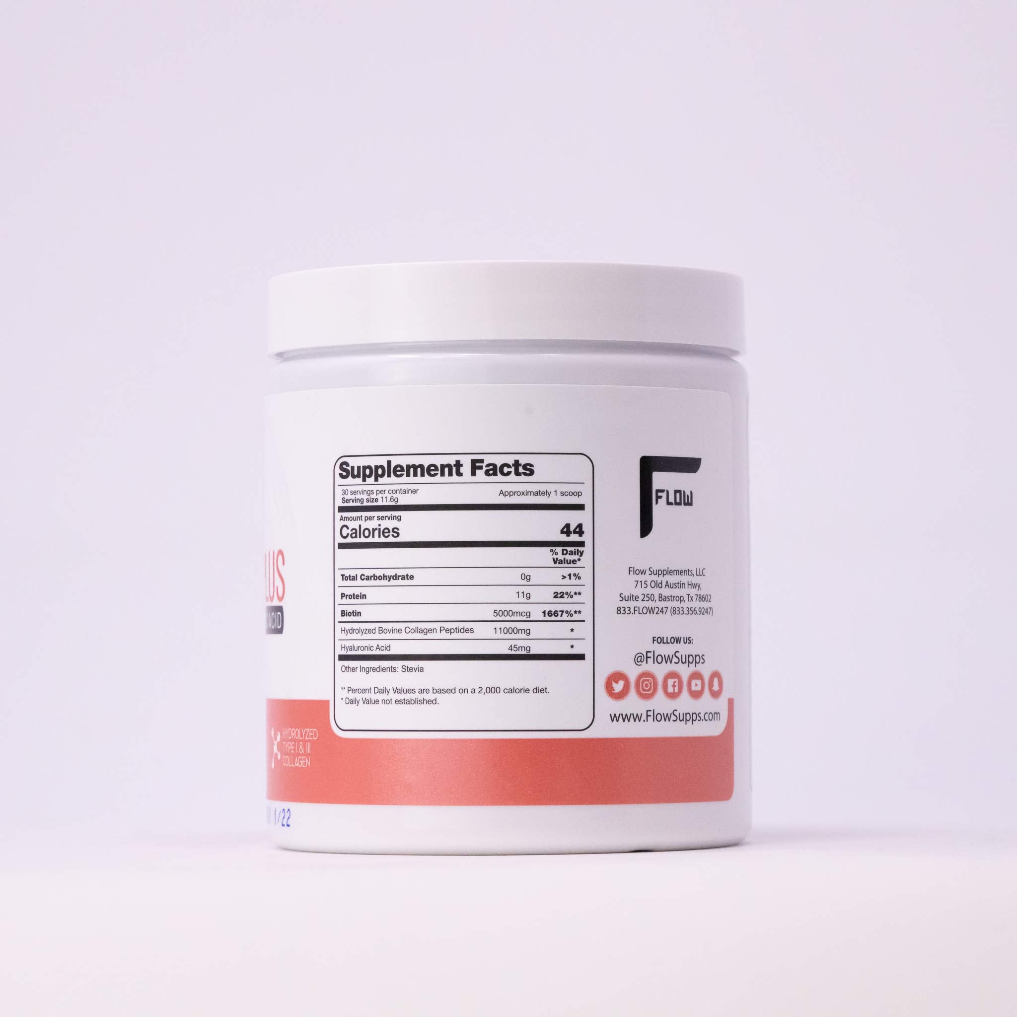 Flow Supps collagen powder dissolving in water for a smooth mix.