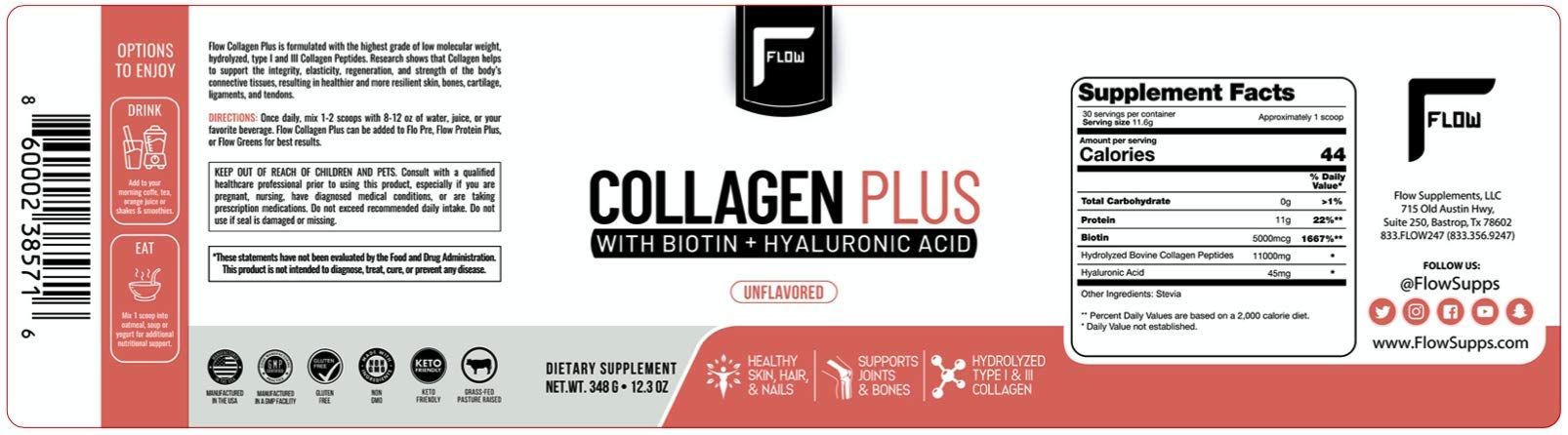 Flow Supps collagen powder with biotin for potential hair and nail wellness.