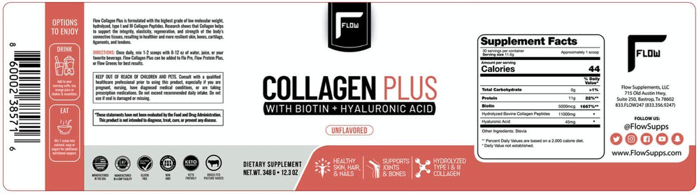 Flow Supps collagen powder with biotin for potential hair and nail wellness.