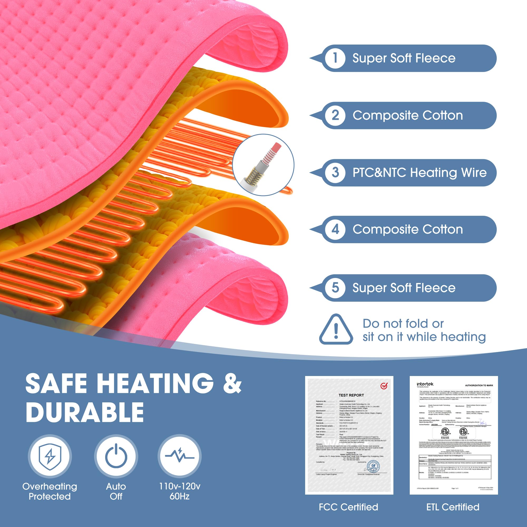 FluffyWarmth safety features including auto-off for worry-free use.