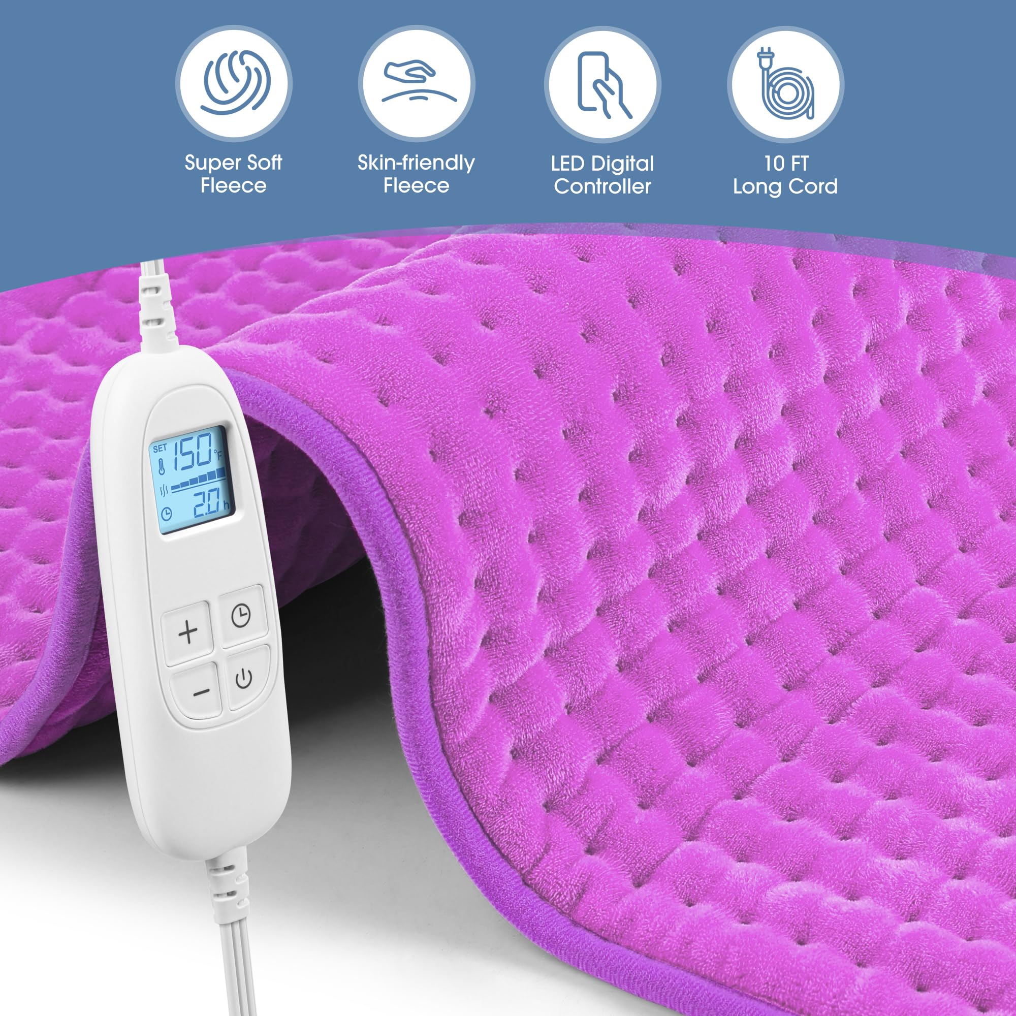 FluffyWarmth XXXL heating pad with a 10‑foot cord for flexible placement
