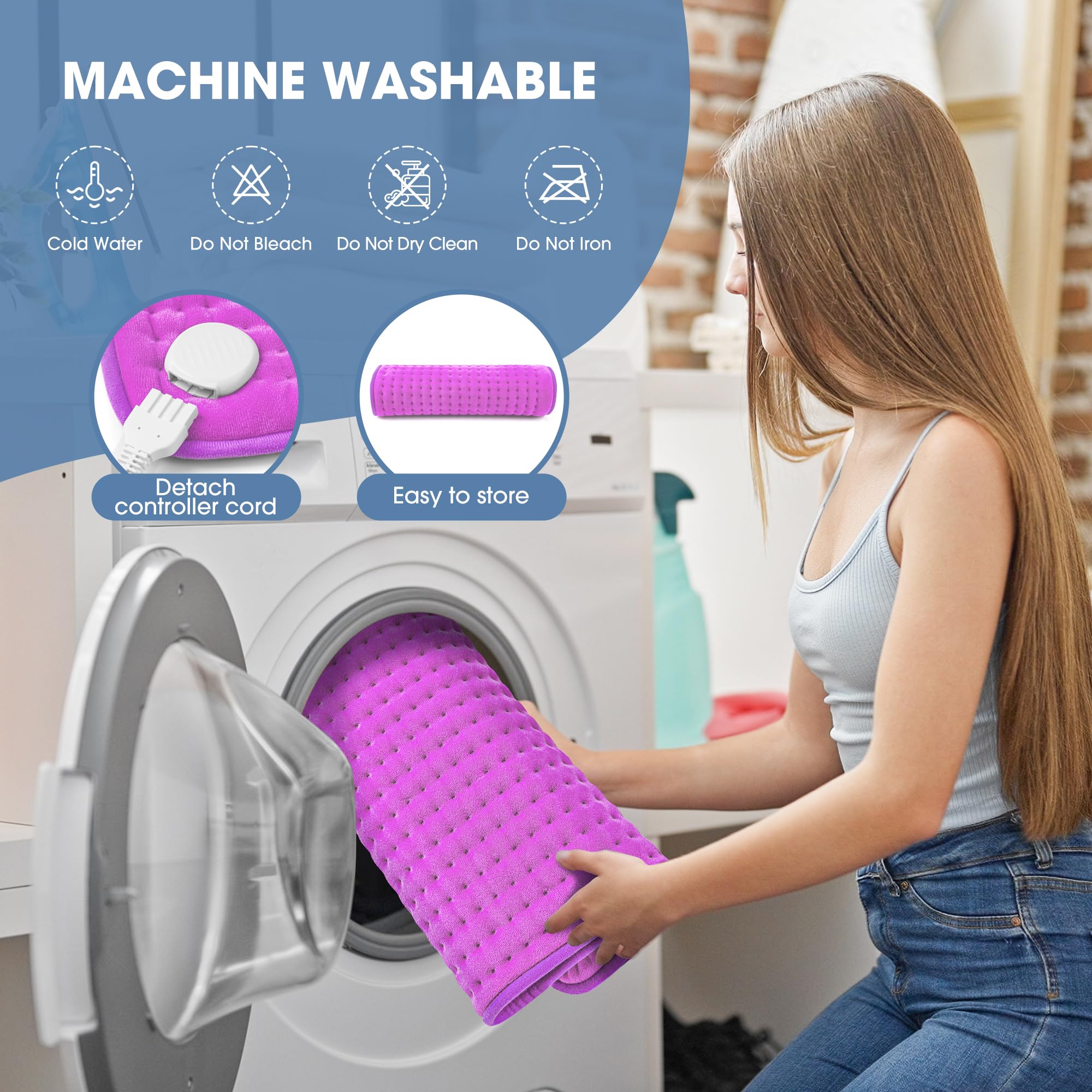 FluffyWarmth XXXL heating pad with detachable controller for washing