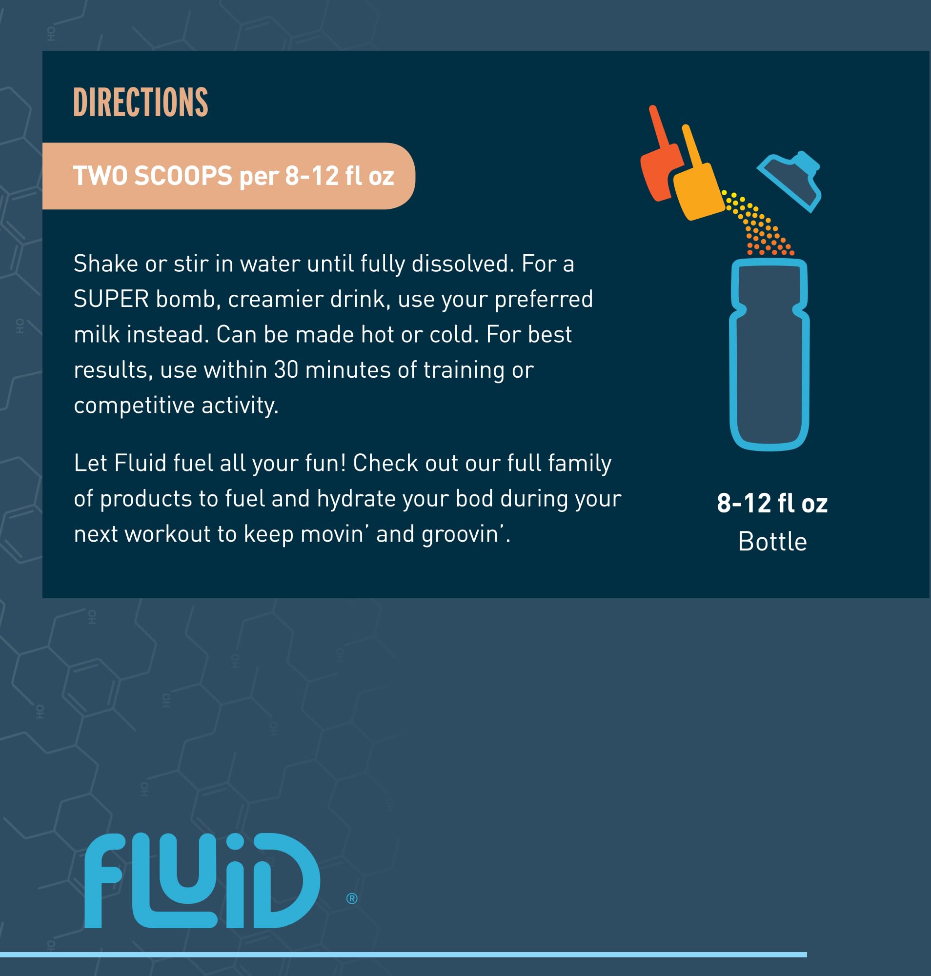 Fluid Recovery scoop of powder for precise post-workout fueling
