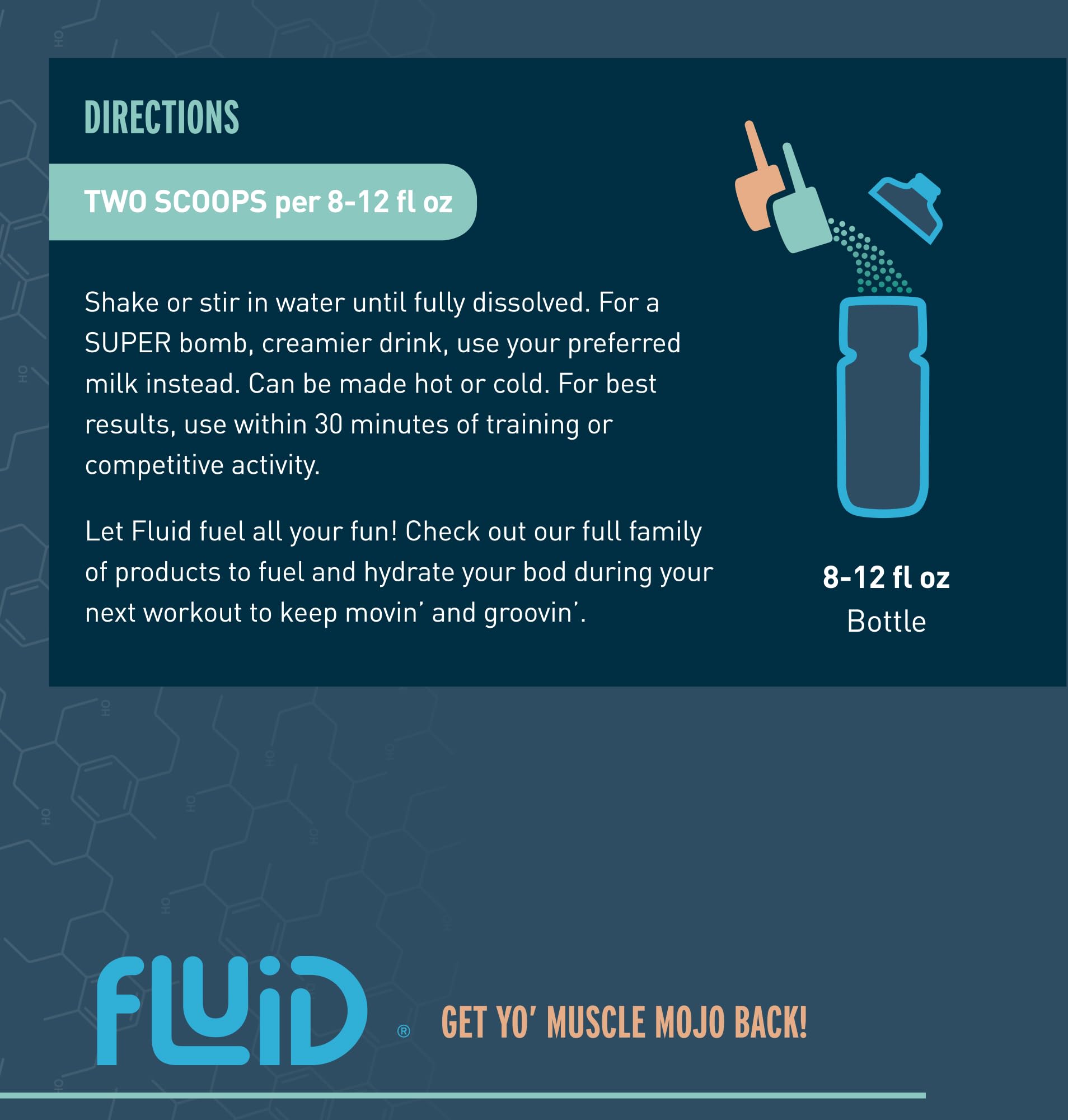 Fluid Recovery Mint Chocolate serving with water shows easy mixing and taste.