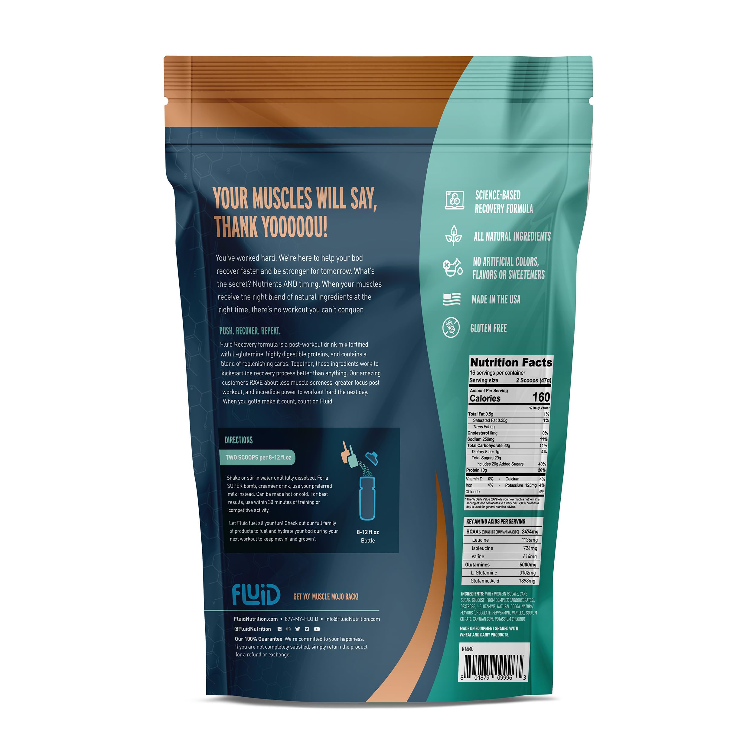 Fluid Recovery whey isolate blend provides smooth post-workout protein fueling.