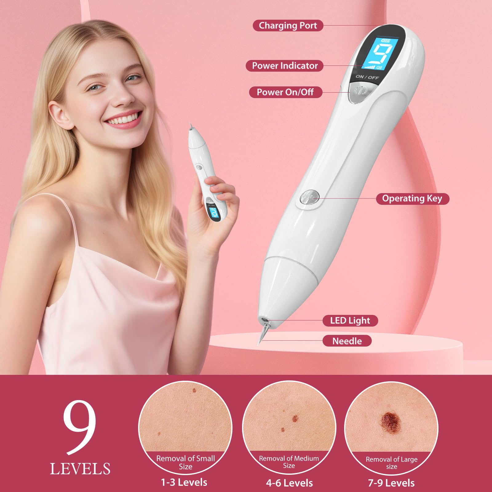 Flyles CTS-15 in-use photo showing wart treatment on skin area.