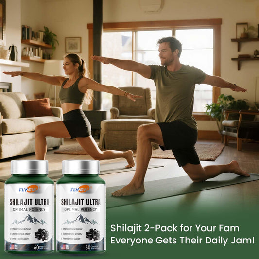 Flynew Shilajit bottle closeup highlighting capsules for easy daily intake