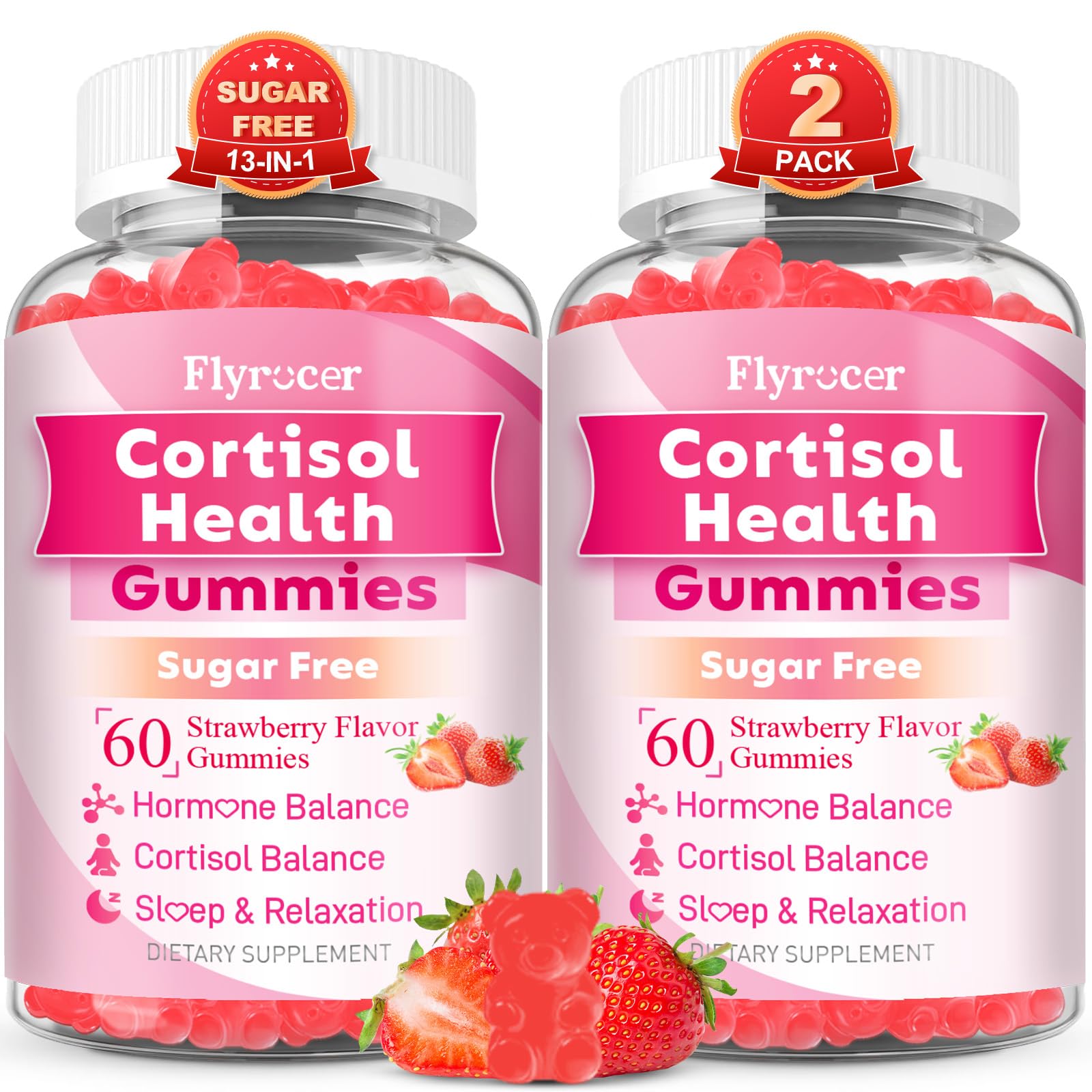 Flyrocer Cortisol Detox Gummies bottle front for daily calm and balance