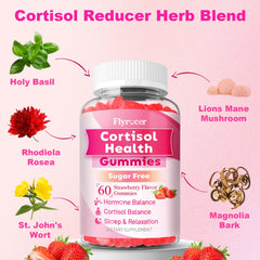 Flyrocer Cortisol Detox Gummies pack display emphasizes 13-in-1 blend for daily resilience