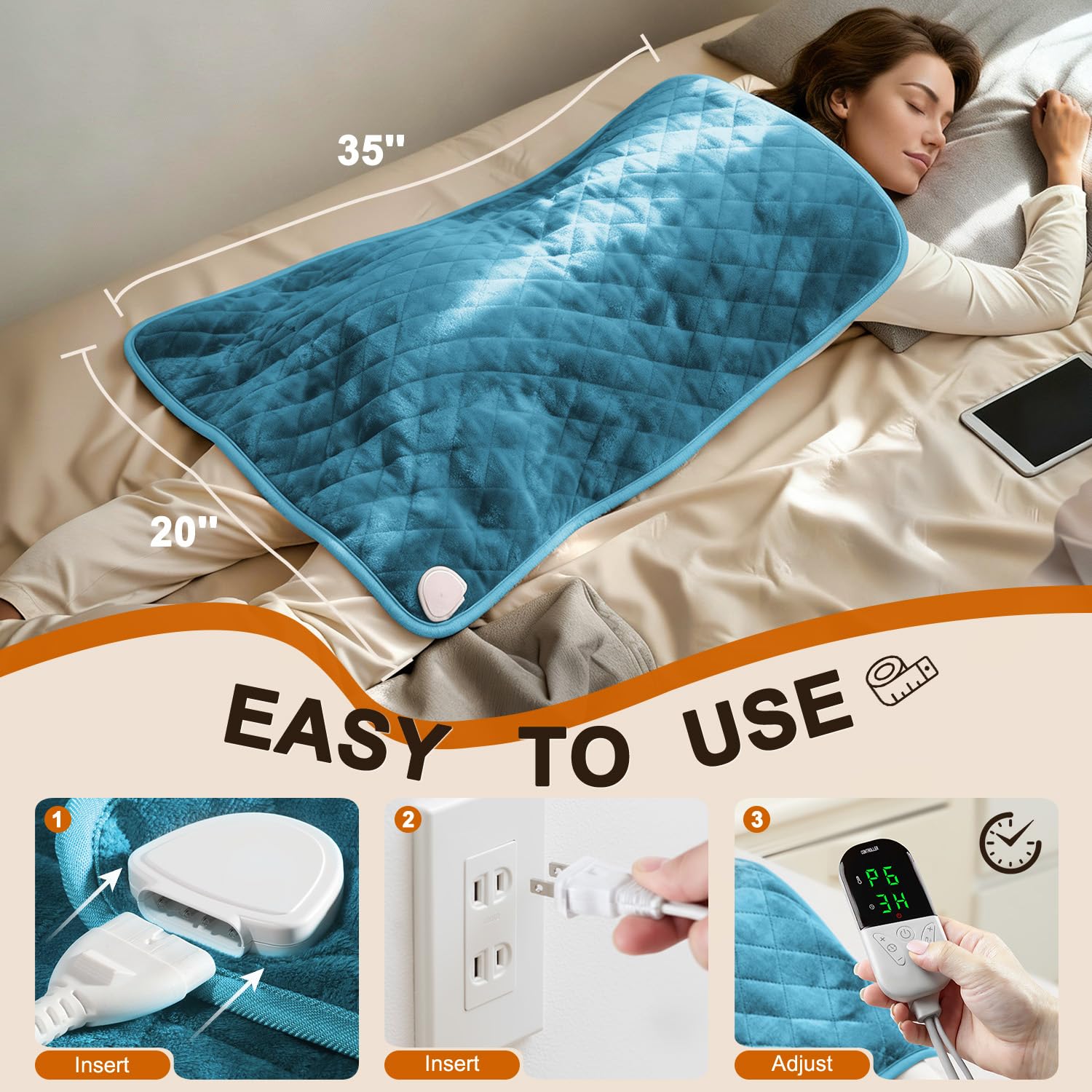 Focbeo machine washable heating pad with detachable controller for easy cleaning