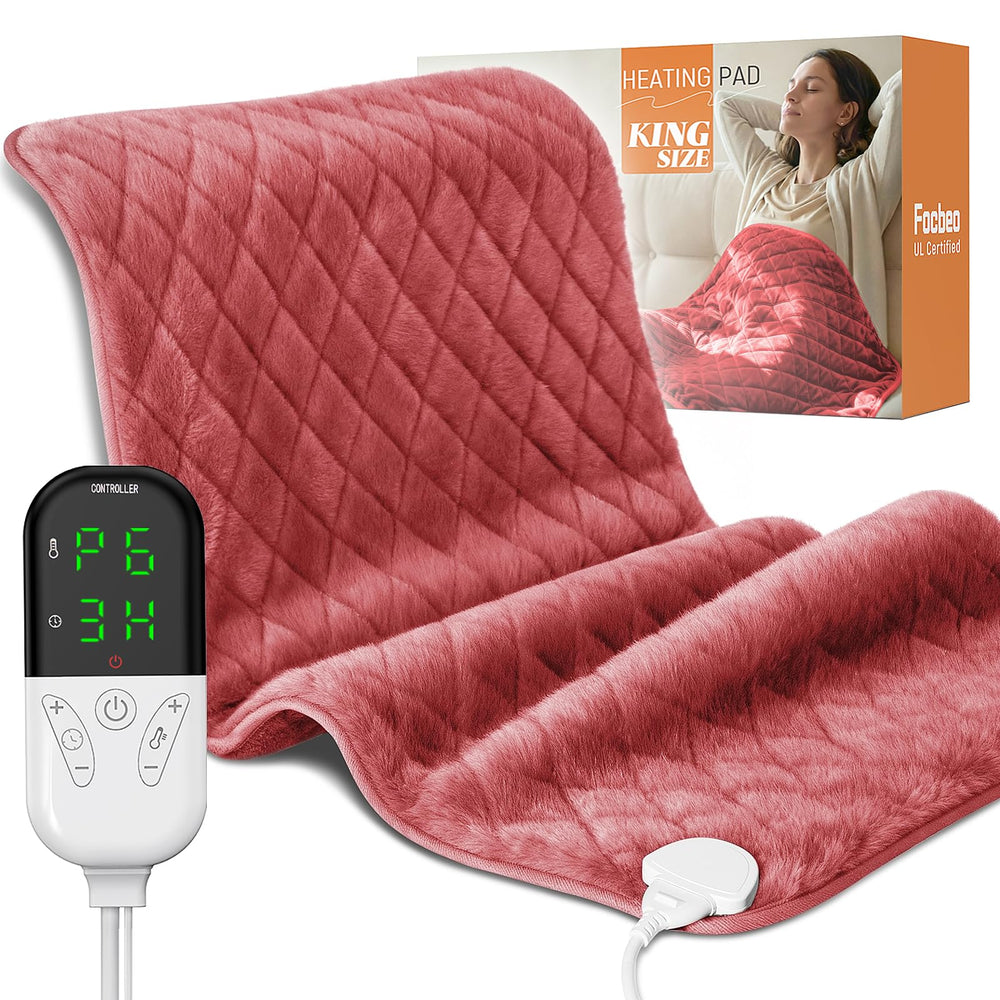 Focbeo king-size heating pad on a bed for full-body warmth and back relief.