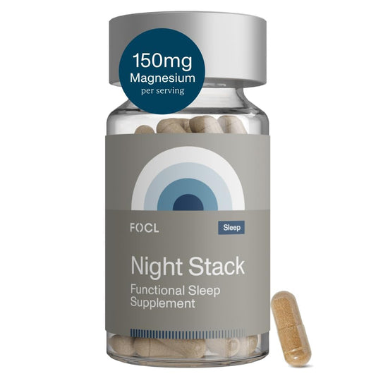 FOCL Restful Night bottle with magnesium-infused, melatonin-free formula for calmer nights.