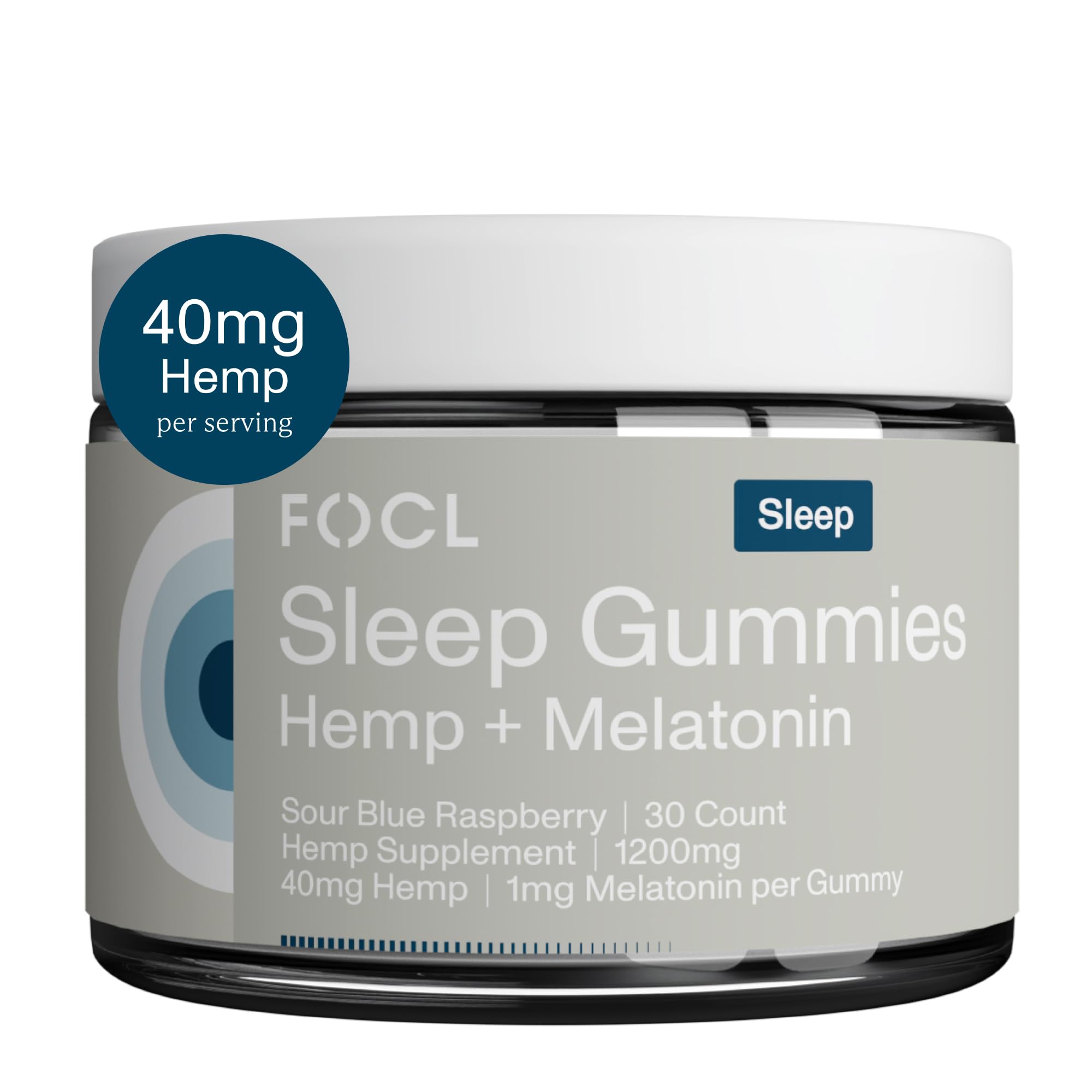 FOCL Sleep Gummies bottle on shelf promotes a calming nightly routine.