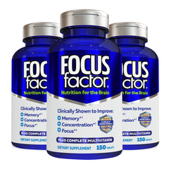 Focus Factor bottle front showing packaging for daily brain nutrition and memory support