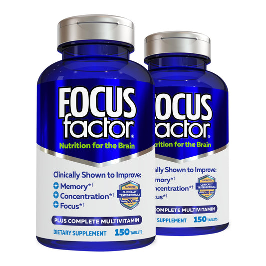Focus Factor bottle front view for daily brain support.