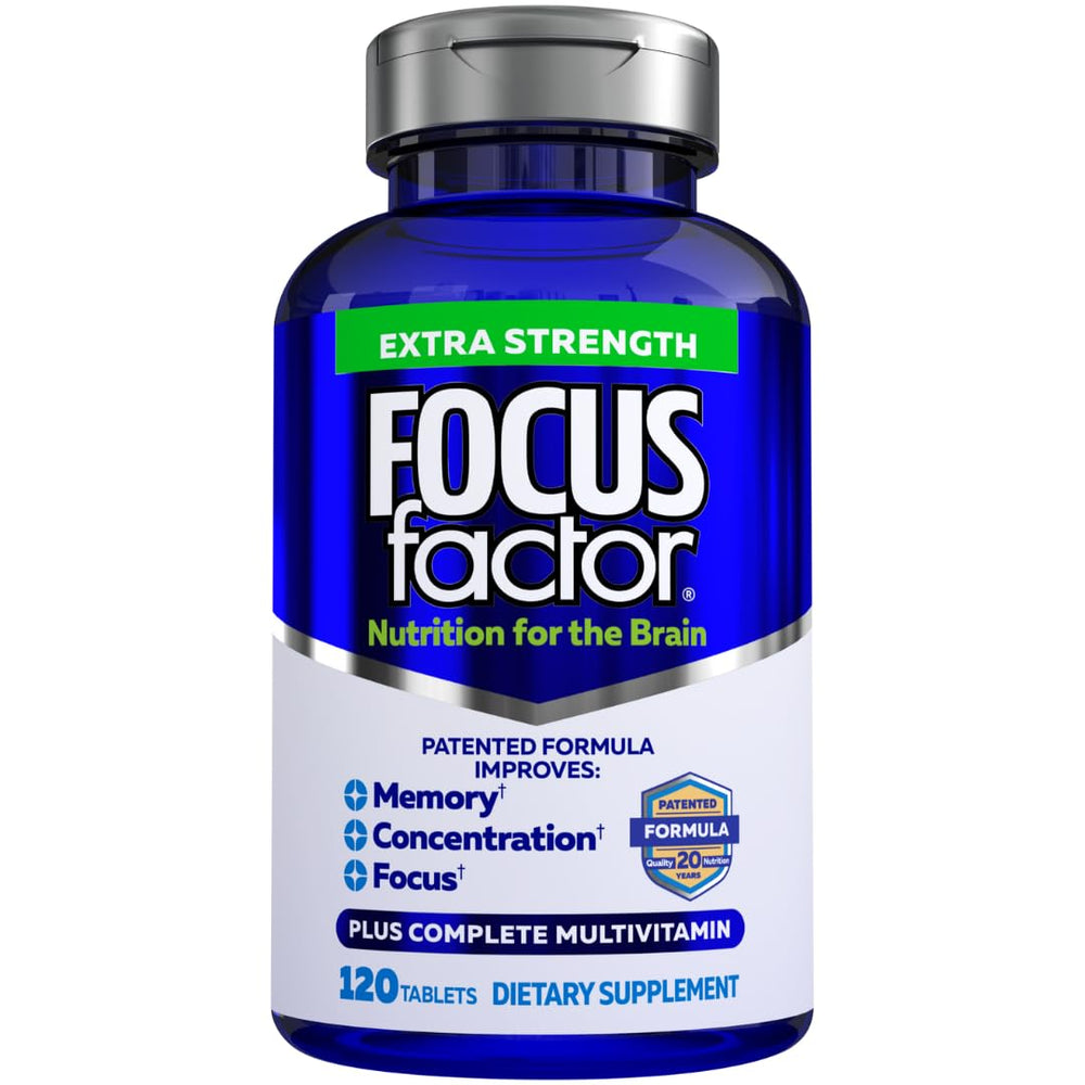 Focus Factor Extra Strength bottle close-up for daily brain support.