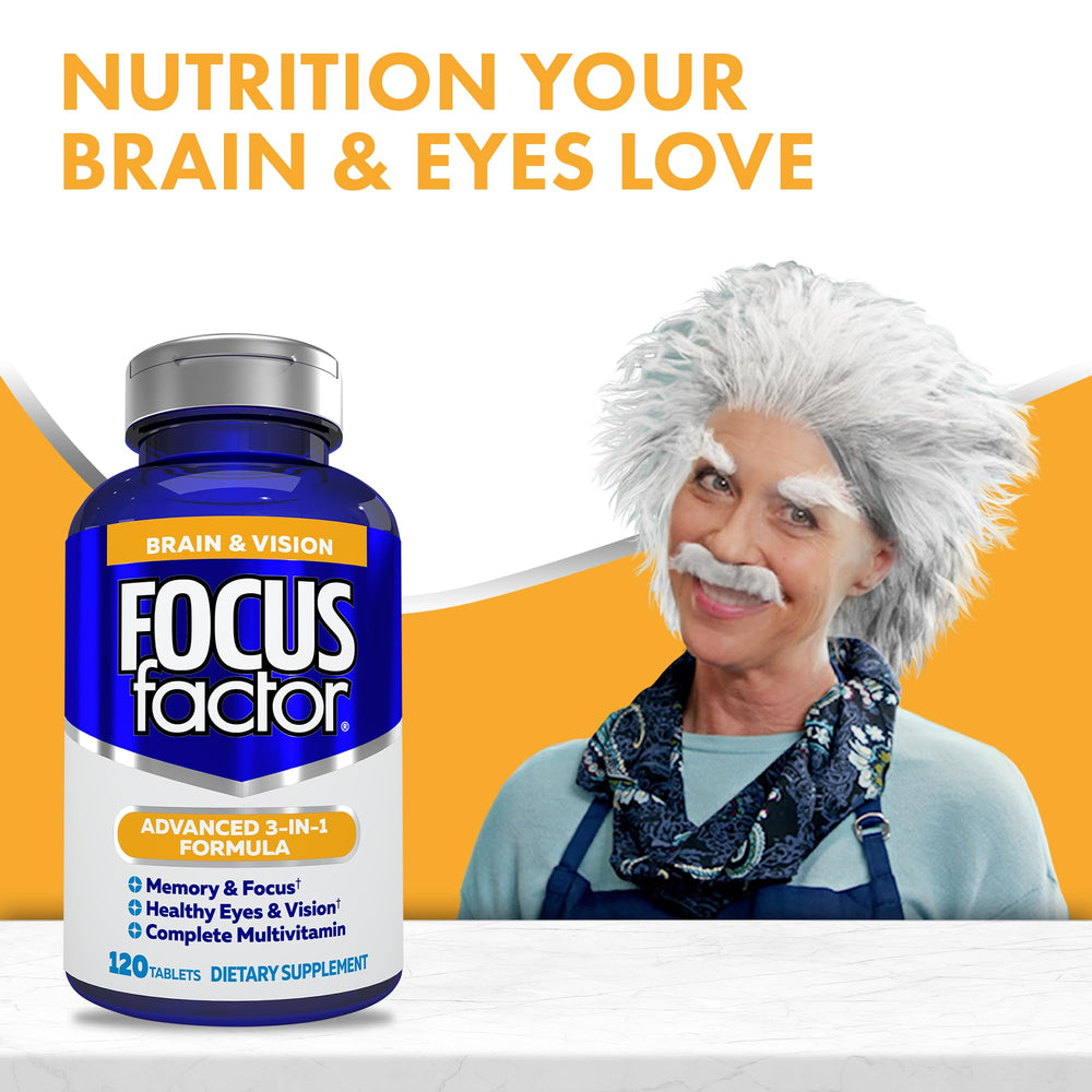 Focus Factor eye-health visuals emphasizing nutrients for healthy vision.