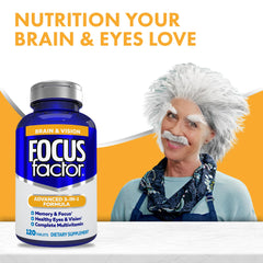 Focus Factor eye-health visuals emphasizing nutrients for healthy vision.