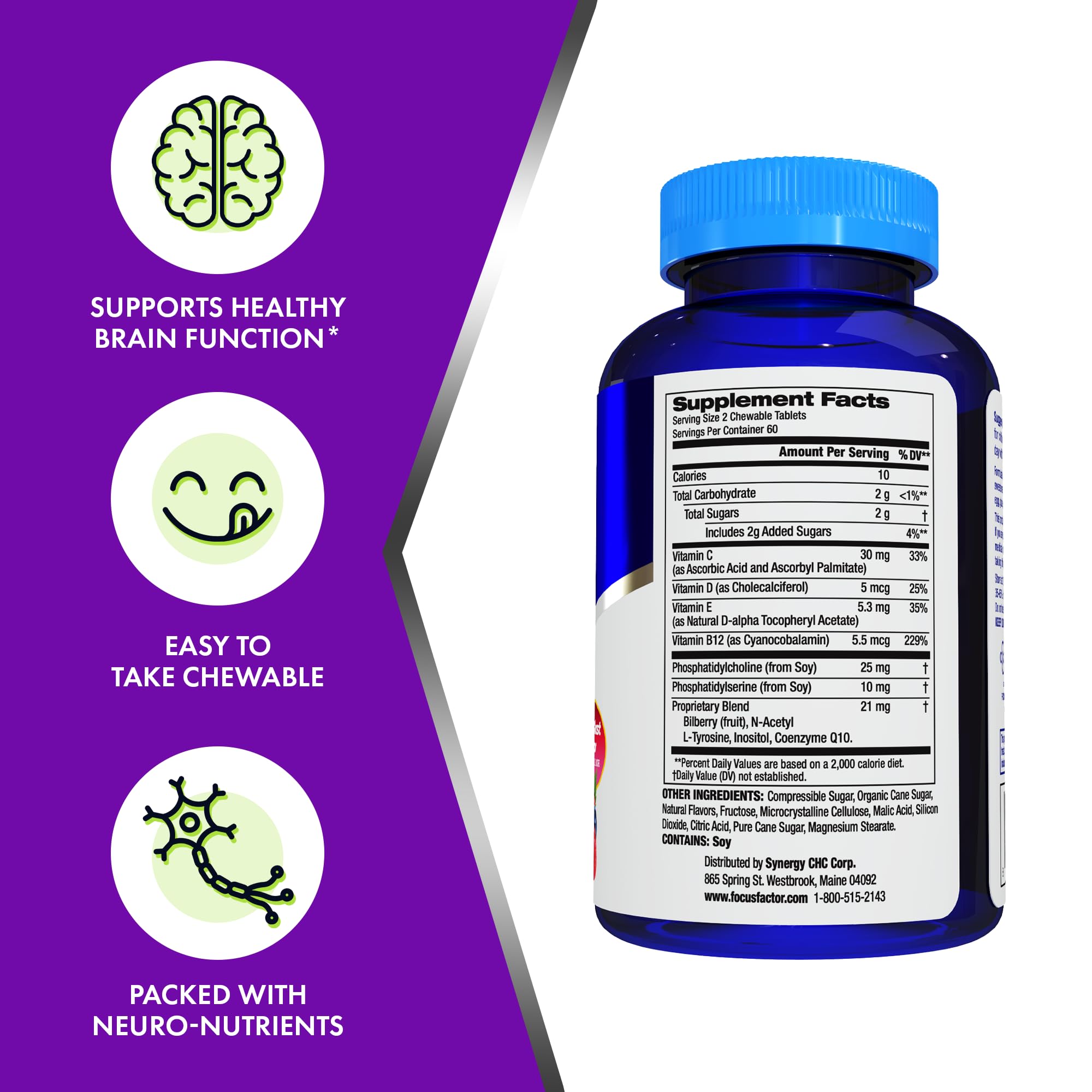 Focus Factor Kids gluten-free and dairy-free formula on packaging.
