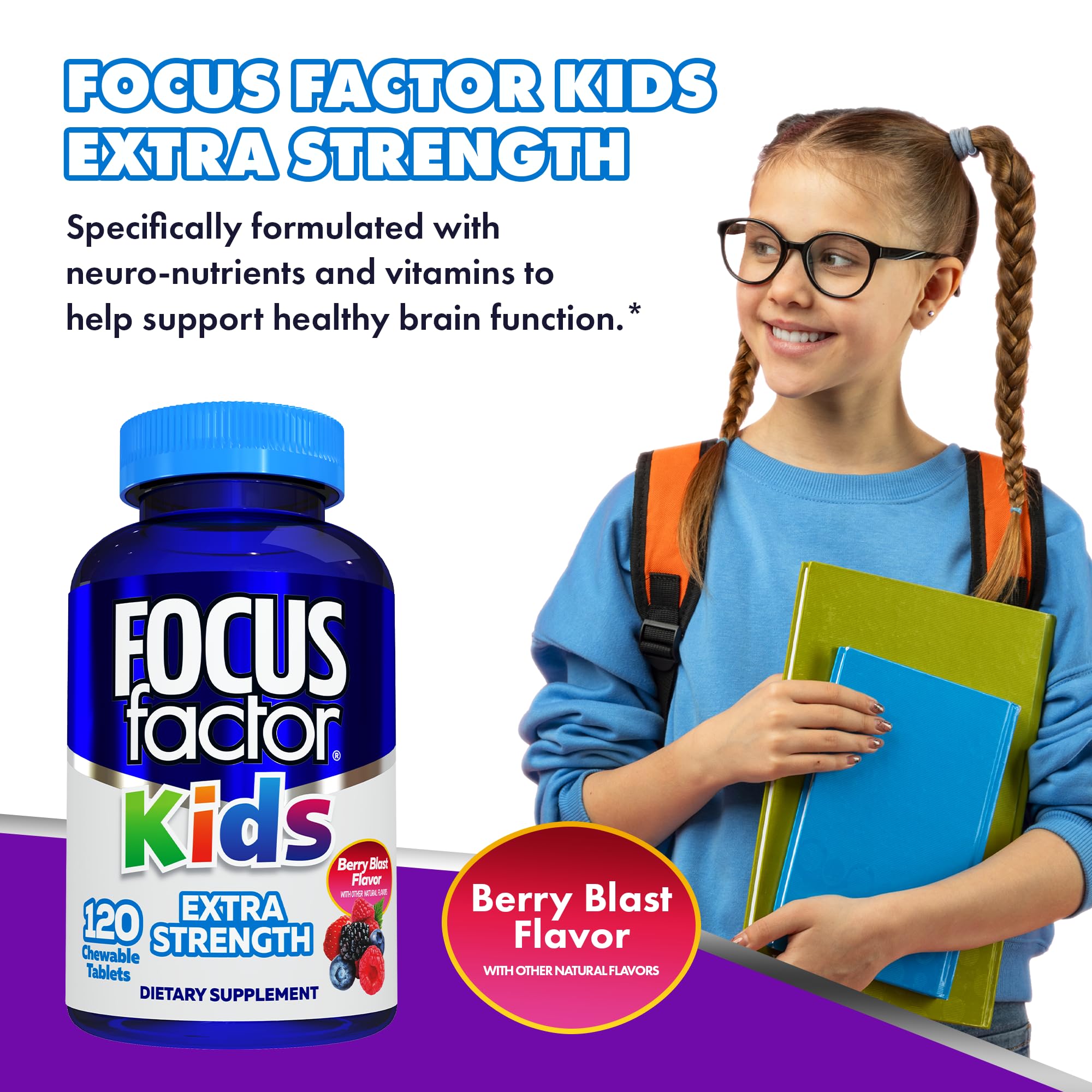 Focus Factor Kids serving size information for daily use.