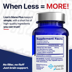 Pouring Focus Factor Lions Mane Plus capsules from bottle for easy use