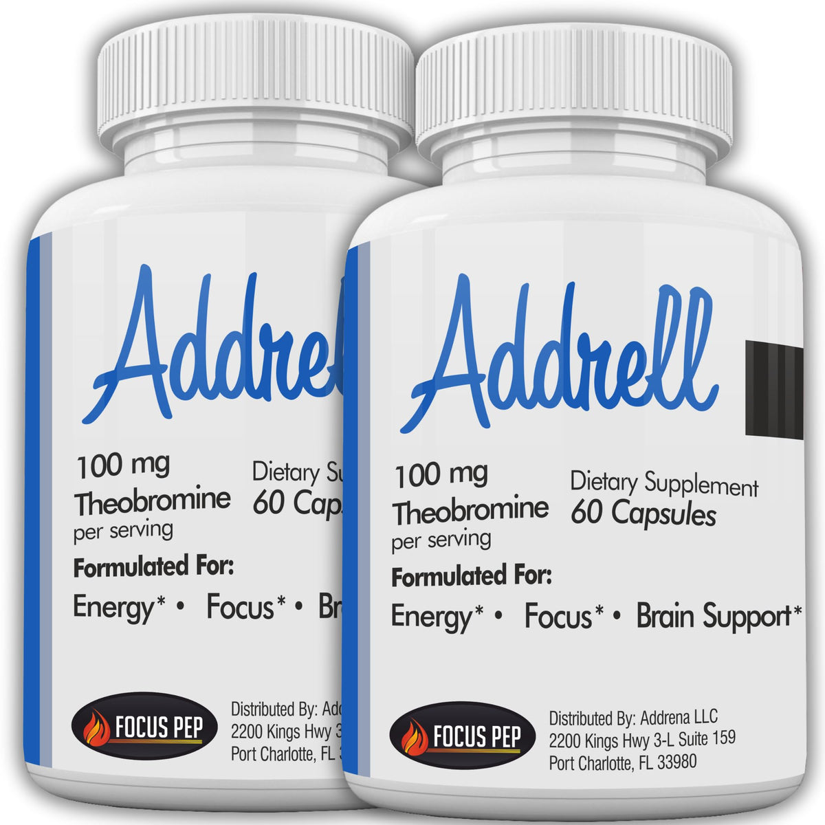 Focus Pep Addrell 2-pack bottle for convenient study-focused capsules.