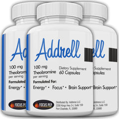 Focus Pep Addrell bottle close-up highlighting natural energy support for studying.