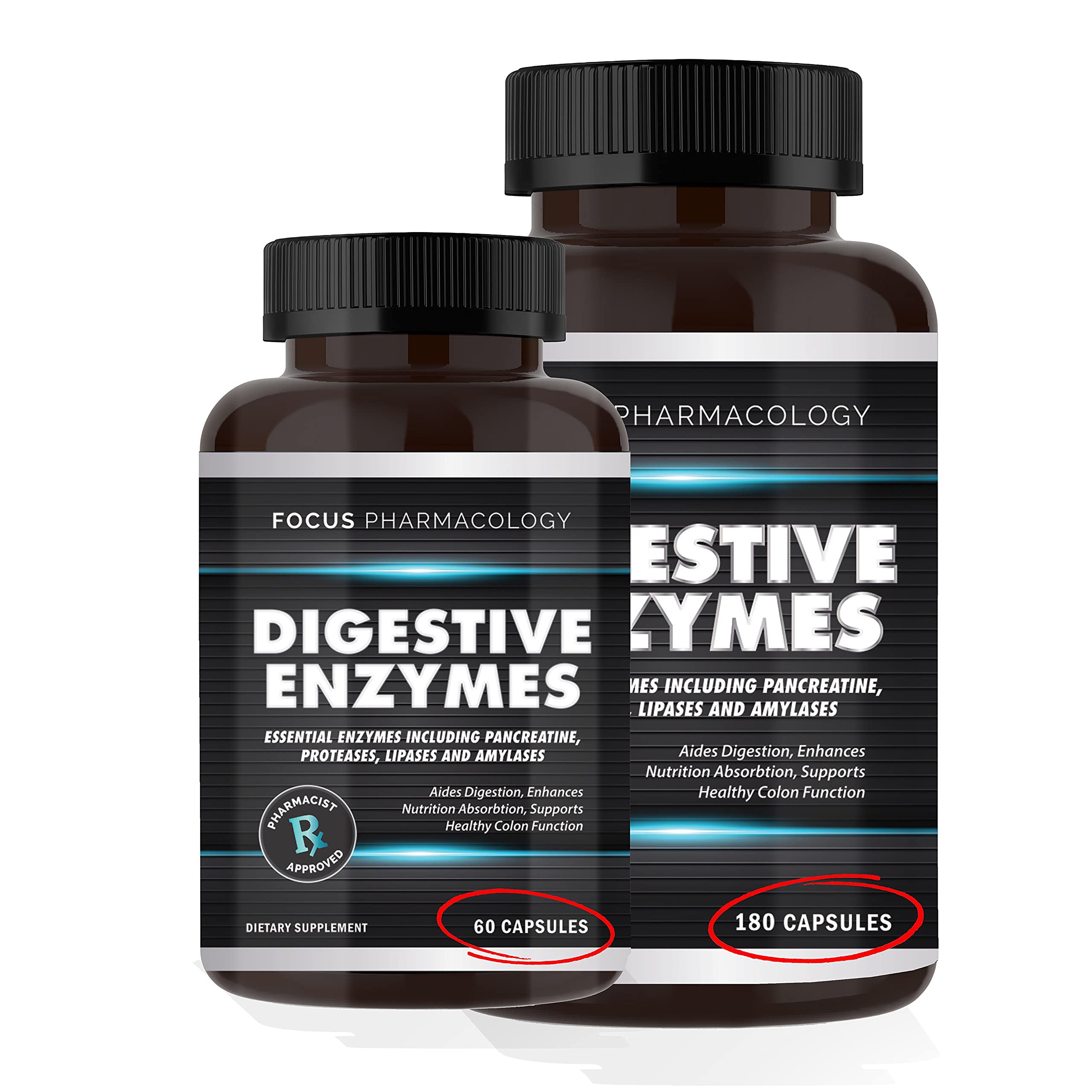 Bottle close up shows easy to swallow capsules.