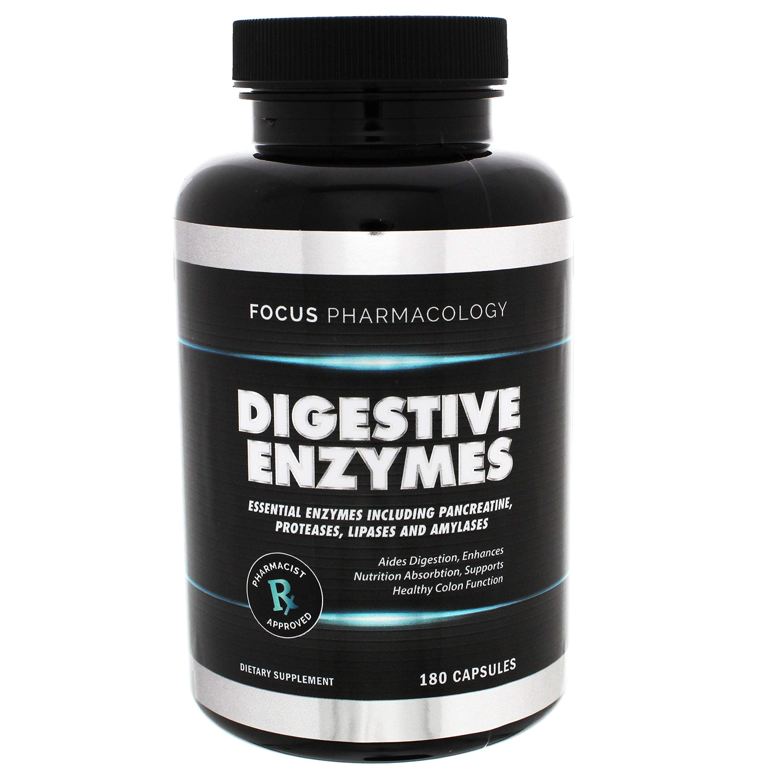 Focus Pharmacology digestive enzymes bottle for nutrient support after meals.