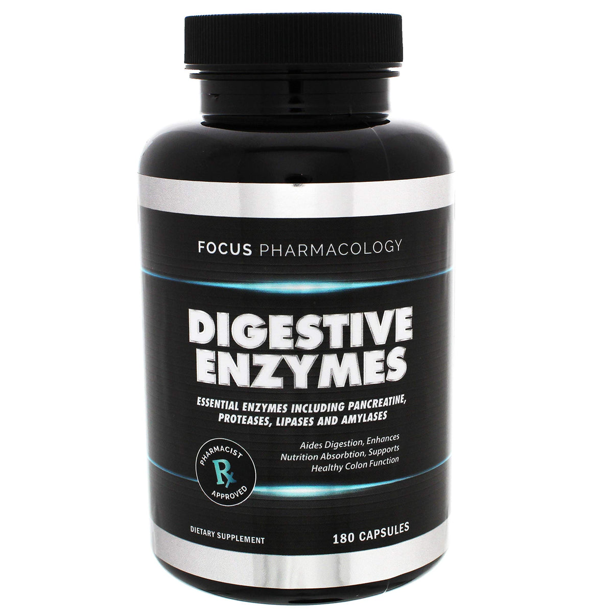 Focus Pharmacology digestive enzymes bottle for nutrient support after meals.
