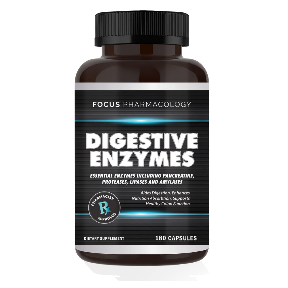 Focus Pharmacology probiotic capsules label highlights beneficial gut bacteria.