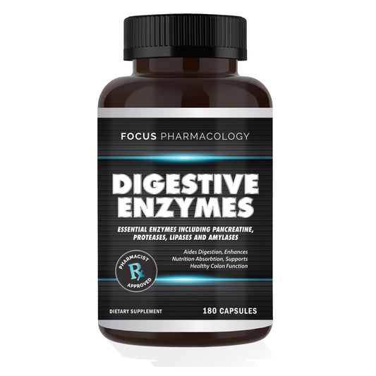 Focus Pharmacology probiotic capsules label highlights beneficial gut bacteria.
