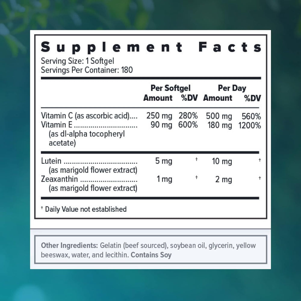 Focus Vision Focus Select label highlights AREDS2, zinc-free formula with lutein and zeaxanthin.