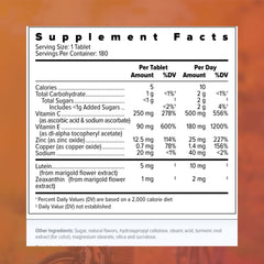 Focus Vision Focus Select AREDS2 chewable bottle-back reveals the low zinc formula for safer daily intake.